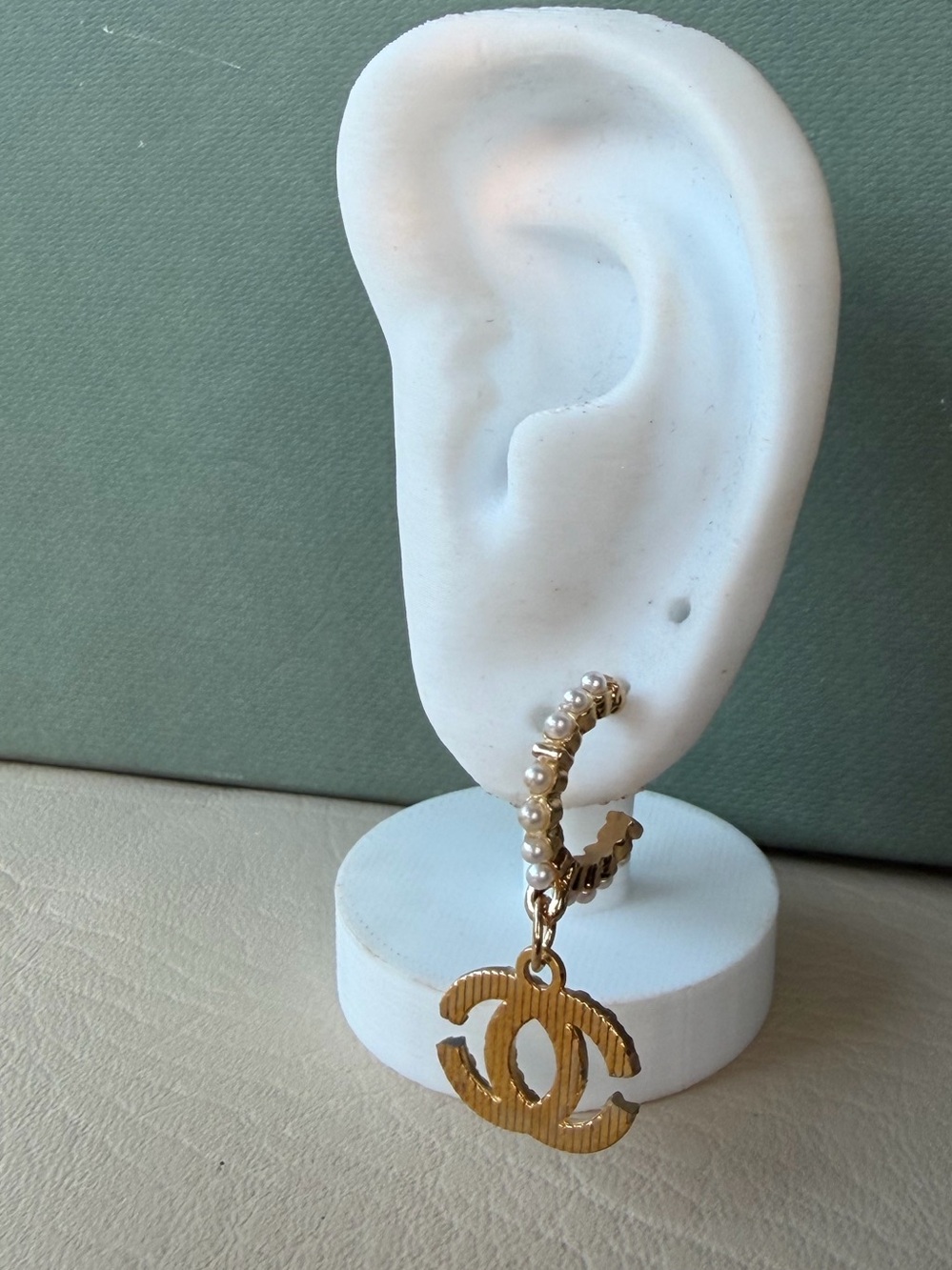 CC Gold Pearl-Embellished Small Hoop pair of Earring
